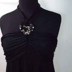 INC BLACK Halter Tunic Top w/ Beaded Necklace XL